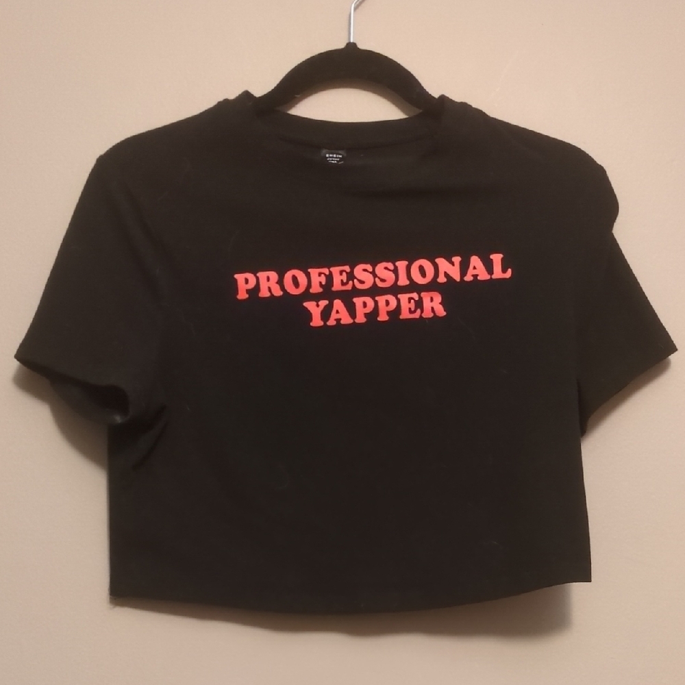 SHEIN Black Tee with Red Text